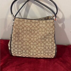 Coach Brown and Black Signature Shoulder Bag